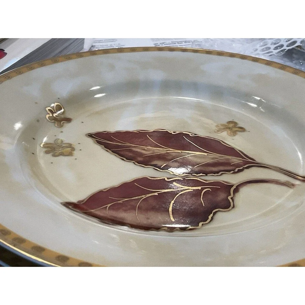 Crate & Barrel Salad Plates Autumn Fall Leaf Set Of 4 Decorative Gold Gilt